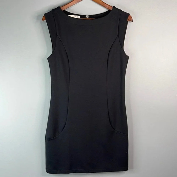 ESPRIT Boat Neck Mini Dress Black Sleeveless Jumper Fitted Exposed Zipper Size M - Picture 11 of 11